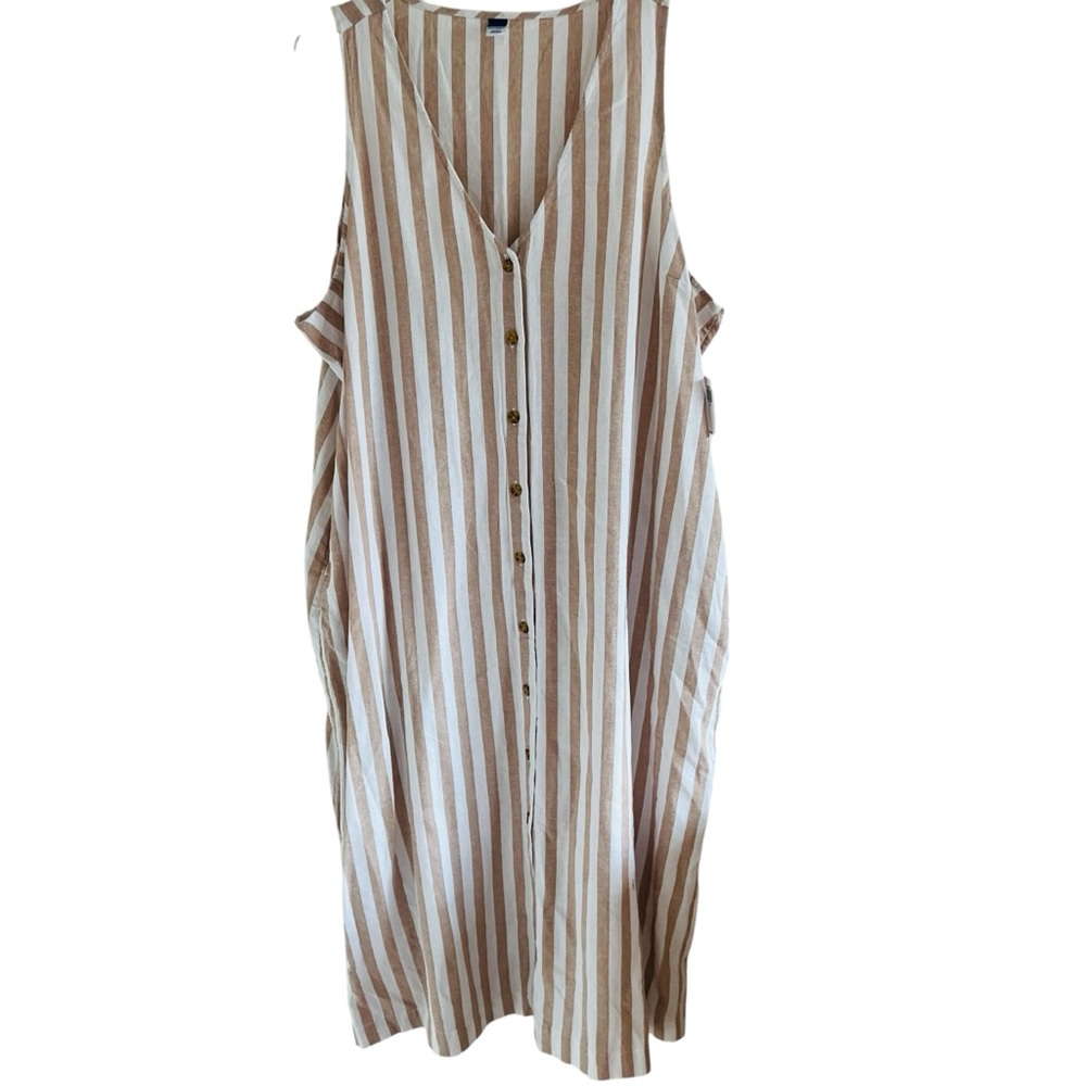 Old Navy Tan and White Striped Midi Dress
